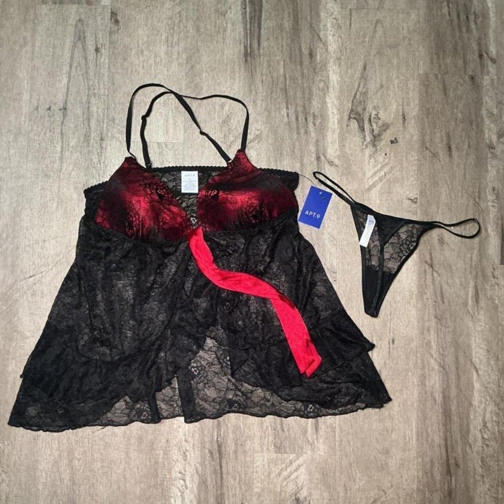 Apt. 9 Red Black Lace Lingerie Set Thong Size XL Like New